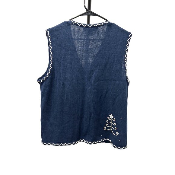 Hampshire Studio Snow Holiday Vest Navy Blue Festive Embroidery Sz L - Picture 2 of 8